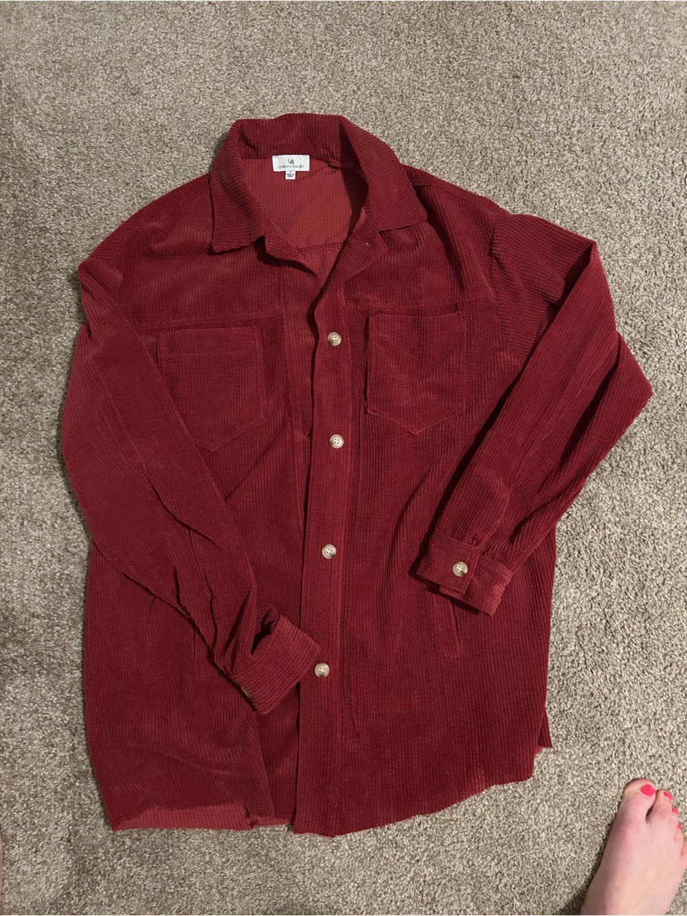 Women’s Corduroy Button-Front Jacket - Deep Red